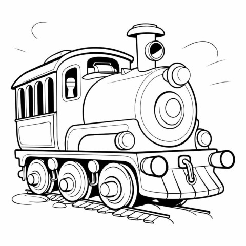 Vintage steam locomotive. Black and white vector illustration.