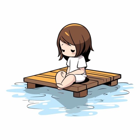 Little girl sitting on a pontoon in the water