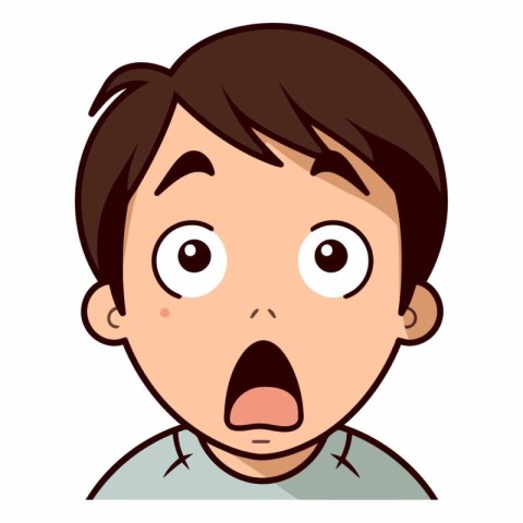 Surprised boy face on white background in cartoon style.