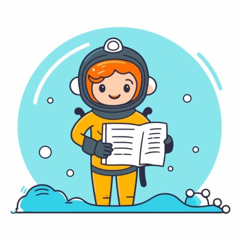 Astronaut holding a newspaper. Flat design.