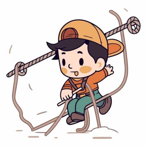 Illustration of a Kid Boy Climbing a Climbing Rope