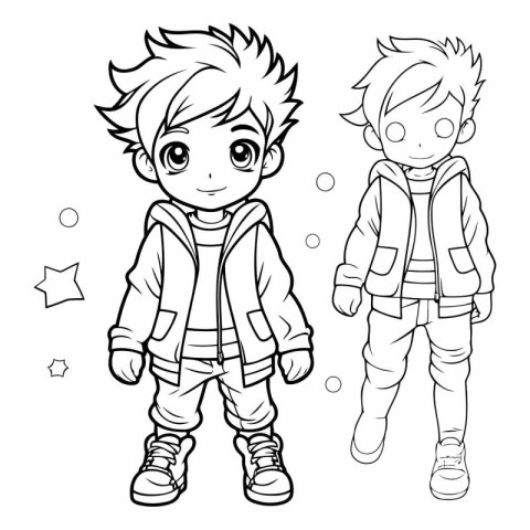 Coloring Page Outline Of a Cute Little Boy Wearing Winter Clothe