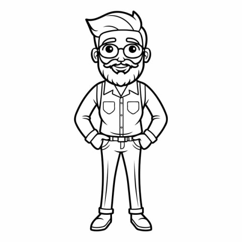 Outline illustration of a man with glasses and a beard