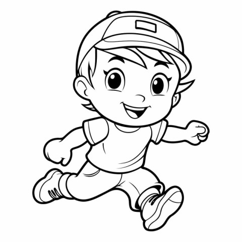 Cartoon Illustration of Cute Little Boy Running or Running for C