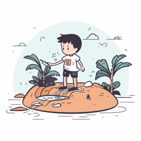 Boy playing in the water in a flat style.