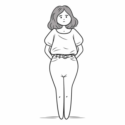 Vector illustration of a woman in jeans and a T-shirt.