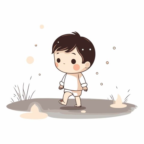 cute little boy playing in the mud on white background vector il