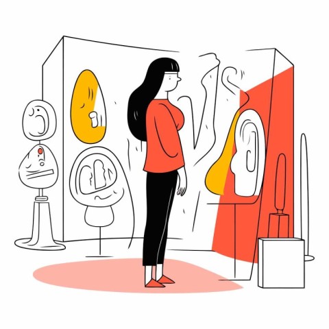 Vector illustration of a woman in the fitting room of a fashion