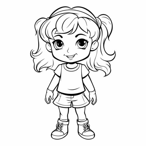 Cute little girl with long hair for coloring book.