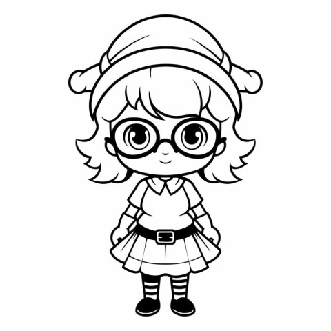 Cute little girl in glasses and a hat.