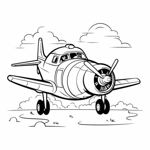 Vector illustration of airplane on the cloudy sky background. Co