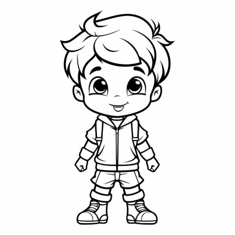 Outline of a little boy wearing a superhero costume.