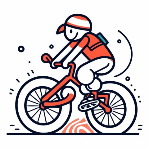 Vector illustration of a cyclist riding a bicycle on a white bac