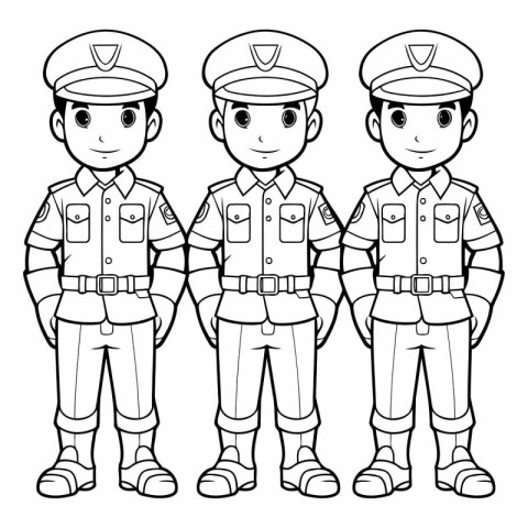 Cartoon Police Officer or Policeman Characters. Vector Coloring