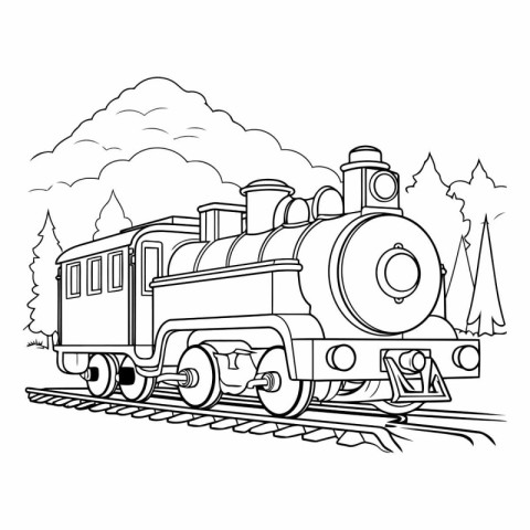 Steam locomotive on the rails of a cartoon train.