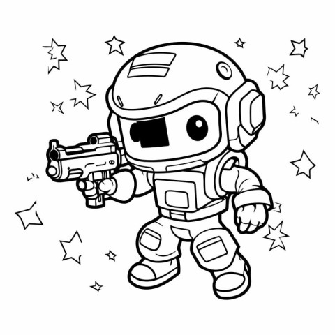 Coloring book for children: astronaut with a gun in his hand