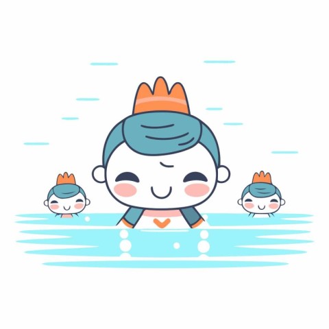 Cute kawaii boy swimming in the pool.