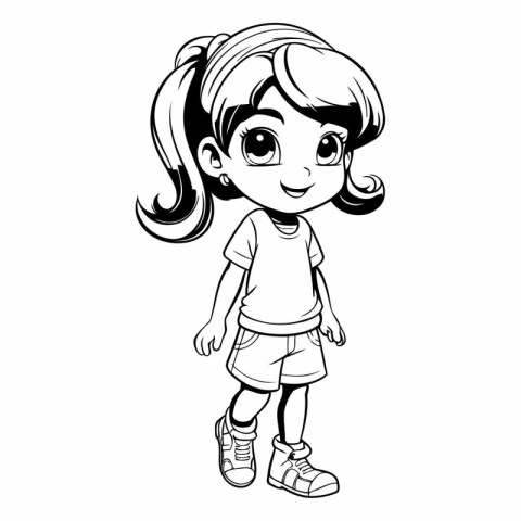 cute little girl with ponytail in shorts and sneakers vector ill