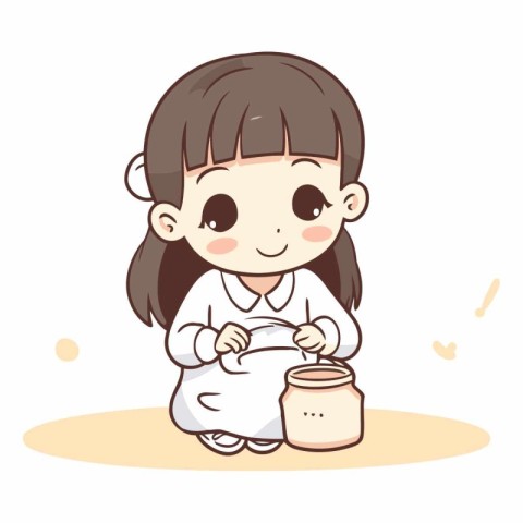 Illustration of a Cute Little Girl Holding a Jar of Water