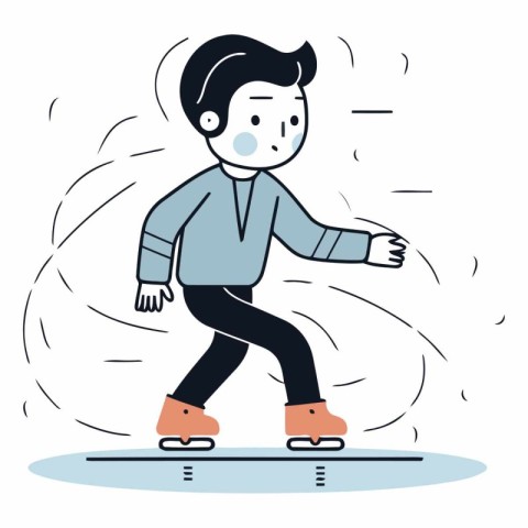 Vector illustration of a young man skating on ice. Flat style.