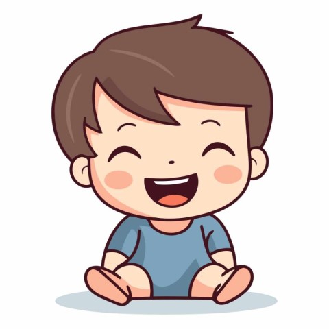 Boy Smiling and Sitting - Cute Cartoon Character Vector Illustra