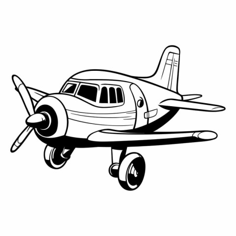 Airplane icon in black and white colors isolated vector illustra