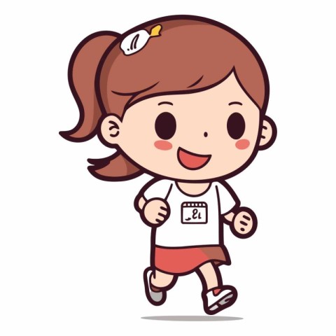 Girl running cartoon character vector illustration. Happy little