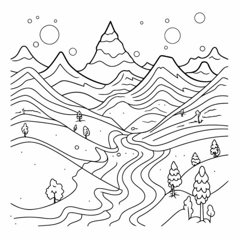 Mountain landscape in black and white vector illustration for co