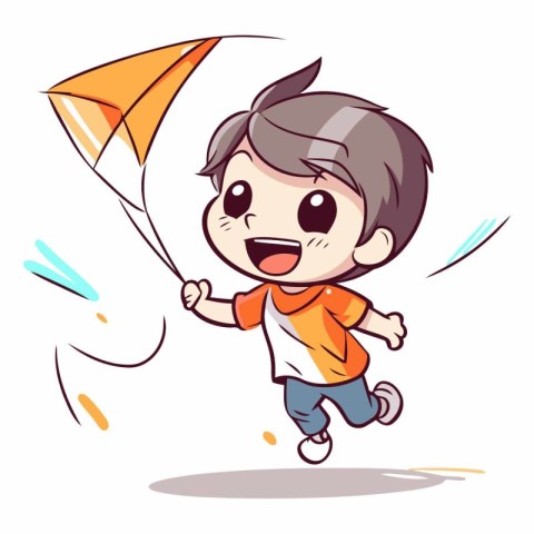 Illustration of a Kid Playing with a Kite on a Sunny Day