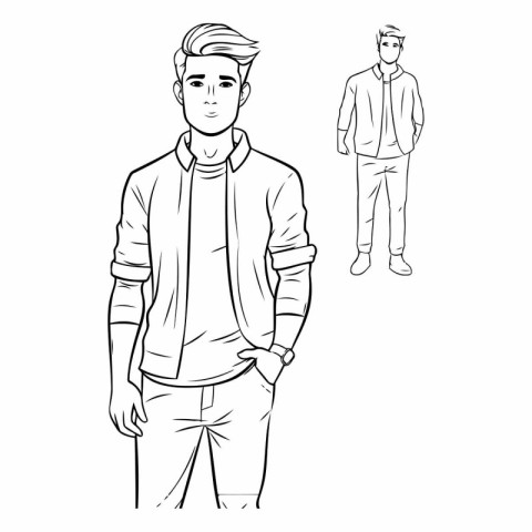 Outline of a young man in casual clothes.