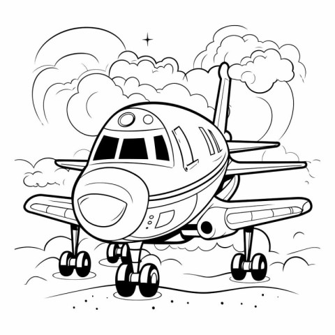 Airplane in the clouds. Coloring book for children