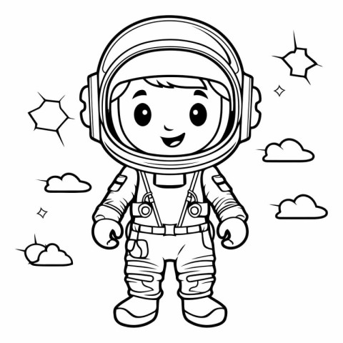 Cartoon astronaut on white background for coloring book.