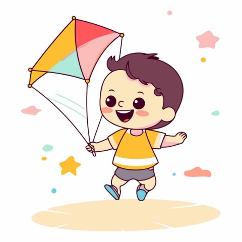 Cute little boy playing with a kite.