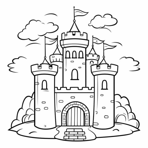 Coloring book for children: Castle. Black and white vector illus