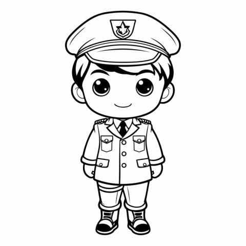 Coloring book for children. Police boy in uniform