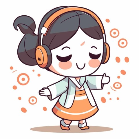 Cute little girl listening to music with headphones.