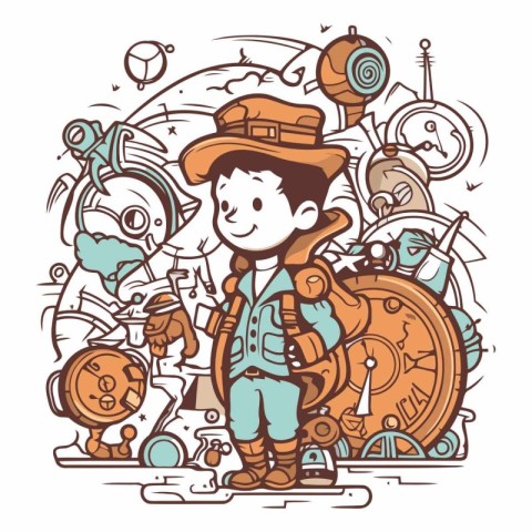 Vector illustration of a boy dressed up as a cartoon explorer or