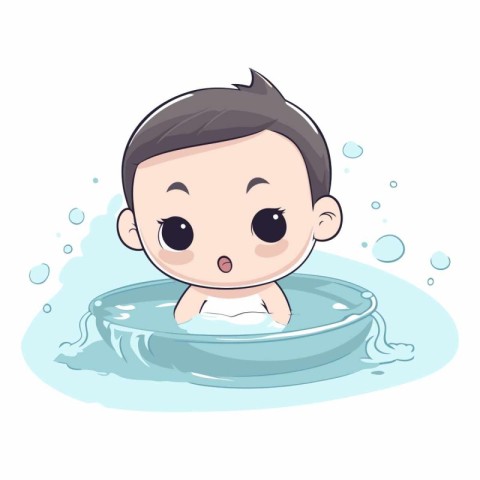 Cute baby boy taking a bath in the pool.