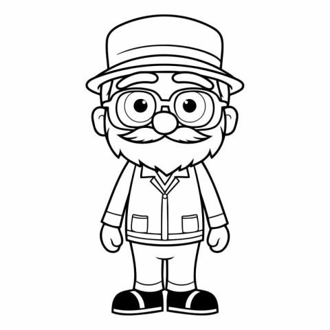 Black and White Cartoon Illustration of Grandfather Mascot Chara