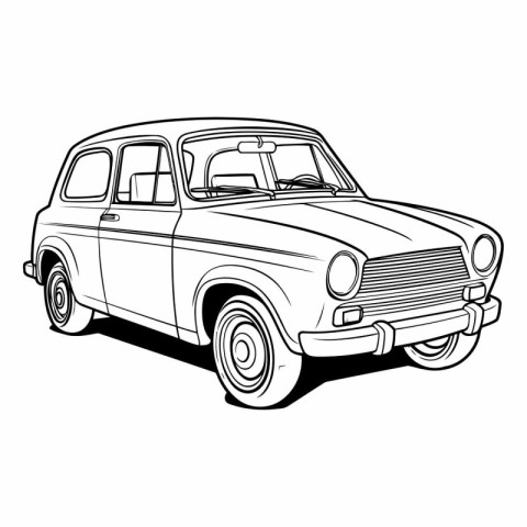 Retro car isolated on white background in sketch style.