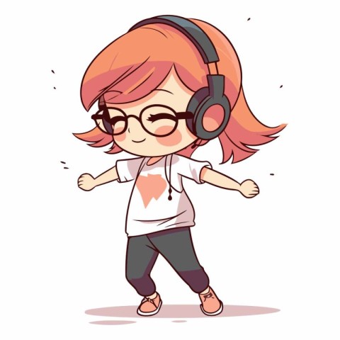 Cute little girl dancing and listening to music.