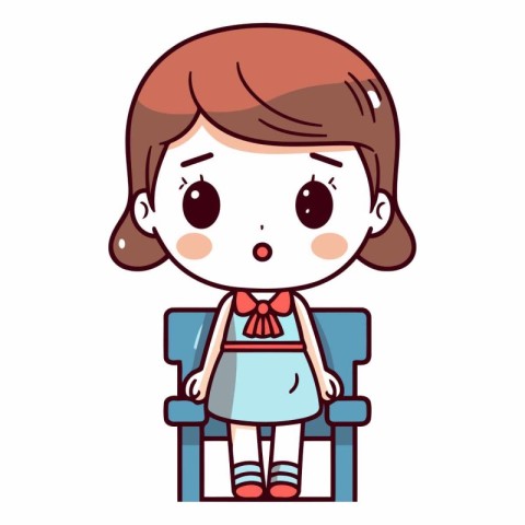 Cute little girl sitting on chair cartoon vector illustration gr