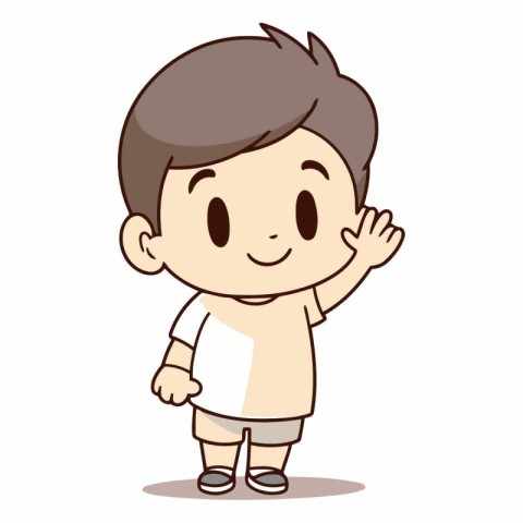 Boy waving hand cartoon vector illustration. Cute boy waving han