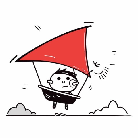 Businessman flying on a kite. Doodle style.