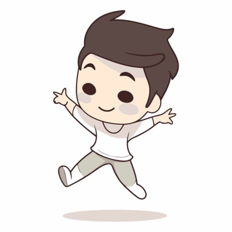 Happy boy running and jumping cartoon character vector illustrat