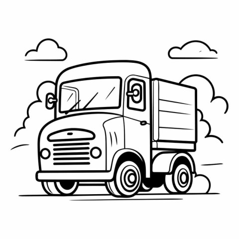 Cargo truck on white background. Truck in the clouds.