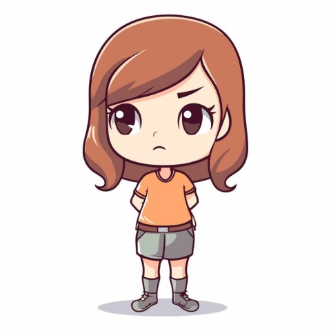 Cute little girl in casual clothes. Cartoon style.