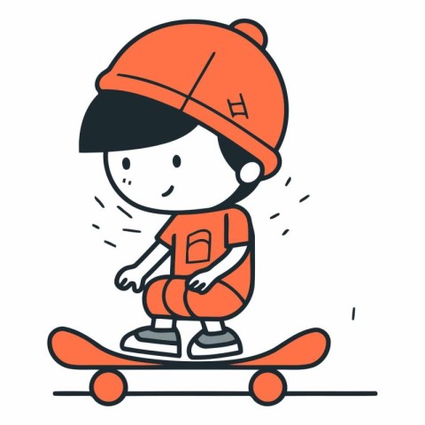 Boy riding a skateboard in doodle style.