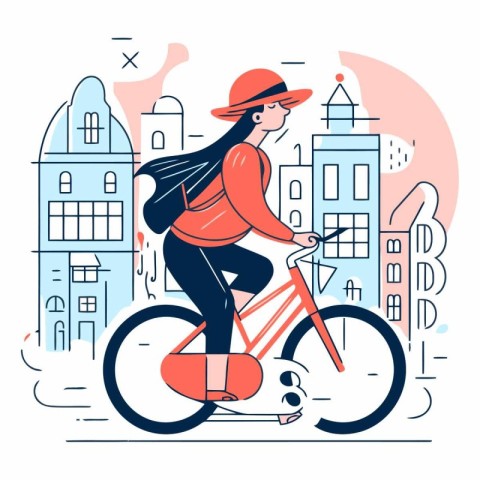 Cyclist in the city in flat style.