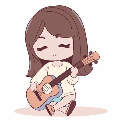 Little girl playing guitar. Cute cartoon character.